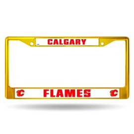 Calgary Flames Chrome Metal (Yellow Painted) License Plate Frame