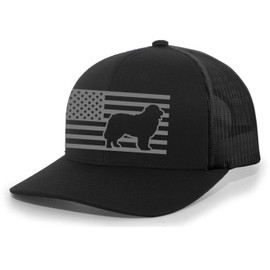 Heritage Pride Canine Collection Bernese Mountain Dog American Flag Embroidered Mesh Back Trucker Hat, Black/Black