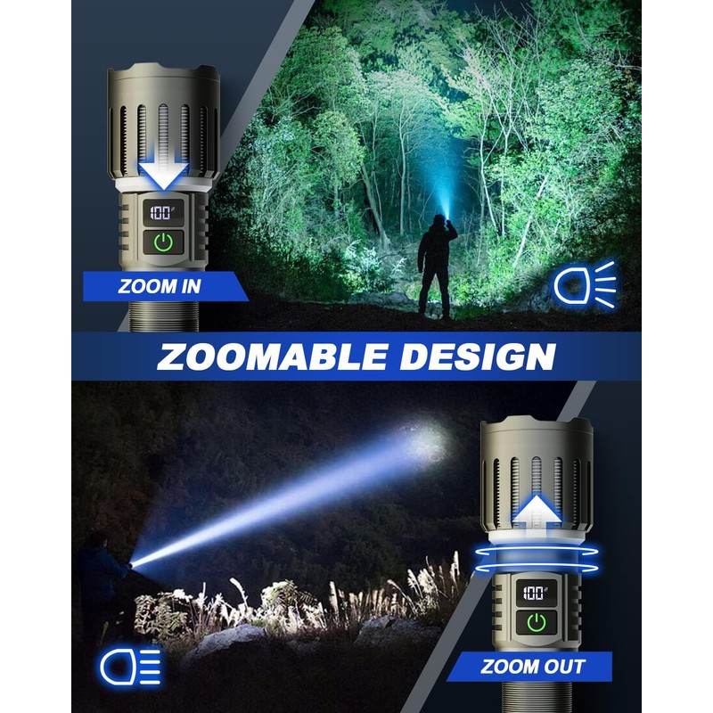 Victoper Rechargeable Flashlight, Titanium 5 Modes Zoomable Flash Light, Bright