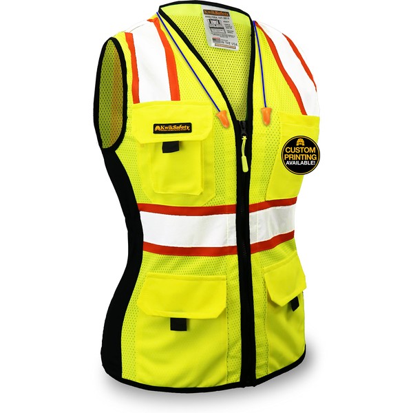 KwikSafety First Lady Queen Bee & Tiger Queen Safety Vest for Women ANSI OSHA Yellow & Orange | X-Small to X-Large