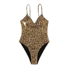 YAUASOPA Sexy Liquid Metallic Glitter One piece Push Up Swimsuit Female Shiny Solid High Cut Beachwear (US(2-4) S, Bronze)