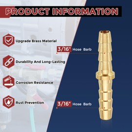 Kozelo Pack of 12 Brass Hose Barb Fittings 3/16"(5mm) Hose Barb to 3/16"(5mm) Fittings for Water Air Oil Gas Fuel Pipe Connections