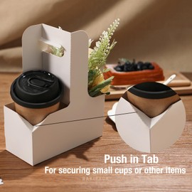 BAKIPACK 2 Cup Drink Carrier with Handles, 30 Sets White Cardboard Cup Carriers of 12-20 oz to Go Coffee Cup Holder, for Mother' s Day Hot and Cold Drink Holder and Restaurant Food Service Delivery