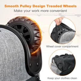 Backpack Tool Bag with Wheel, Rolling Tool Backpack for Electrician Heavy Duty Roller Tool Bag on Wheel for Construction Work, 75 Pockets & Loops Tool Backpack with Molded Base and Lock - Grey