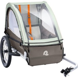 Retrospec Rover Plus Foldable Bike Trailer for Kids, Single/Double Passenger Child Bike Trailer with 5-Point Safety Harness, Reflective, Weather-Resistant Fabric and Safety Flag - Supports 40-80 lbs