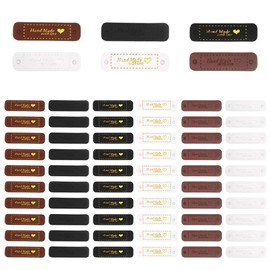 Pack of 60 handmade labels, handmade leather labels for sewing, microfibre leather labels with holes, with love heart leather labels for sewing, for DIY hats, clothing sewing