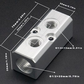 Incontesta Pneumatic Manifold 2 Way 4 Port Industrial Aluminum Alloy Air Compressor Air Distribution with G1/2 Supply Port and G1/4-Inch Output Port (2 Way 4 Port)