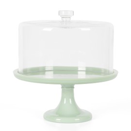 Martha Stewart Highbrook 10 Inch Jadeite Cake Stand with Glass Dome