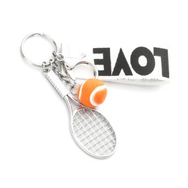 love Cute PingPong Football Tennis Key Chain Colorful Balls Tennis Racket Key Rings Sports Gift for Women Men Girls Boys-Tennis Orange