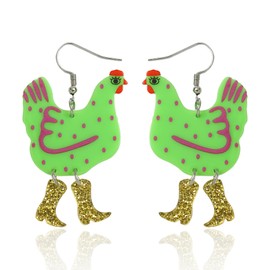 Acrylic Boot Chicken Earrings - Funny Gifts for Women, Girls, Funky Earrings, Chicken Gifts, Novelty Earrings, Quirky Gifts, Cute Earrings, Weird High Heels Rooster Polka Dot Earrings