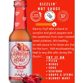 Jersey Girl Sizzlin' No Sodium/Salt Free Hot Sauce - Made with Scorpion & Ghost Pepper 5oz (Spicy) All Natural Ingredients