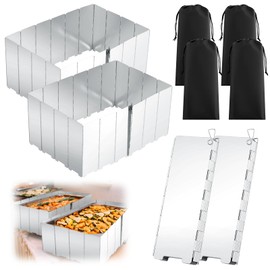 MorningRo 4 Pcs 80 Plate Chafing Dish Wind Stove Camping Guard 67 x 7.8'' Stainless Steel Wind Cover Folding Outdoor Windscreen with Drawstring Bag for Camp Picnic Burner Guard (Sliver)