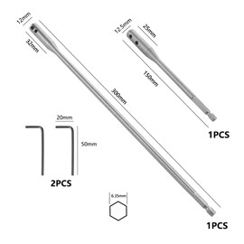 HARY 4 Pieces 1/4 Drill Bit Extension,6 and 12 Inches spade drill bit set with 2 Pieces Key Spade Bit Extension Set for Wood Turners Furniture Carpentry and Construction