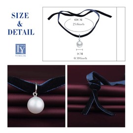 Yumilok Women Ladies Girls Choker Necklace with Beads Pendant Black Velvet Collar Beautiful Gift, Pearl Silver Fabric Pearl Silver, Pearl
