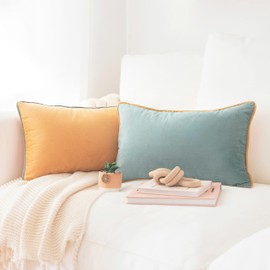 MONDAY MOOSE Decorative Throw Pillow Covers Cushion Cases, Set of 2 Soft Velvet Modern Double-Sided Designs, Mix and Match for Home Decor, Pillow Inserts Not Included (12x20 inch, Orange/Teal)