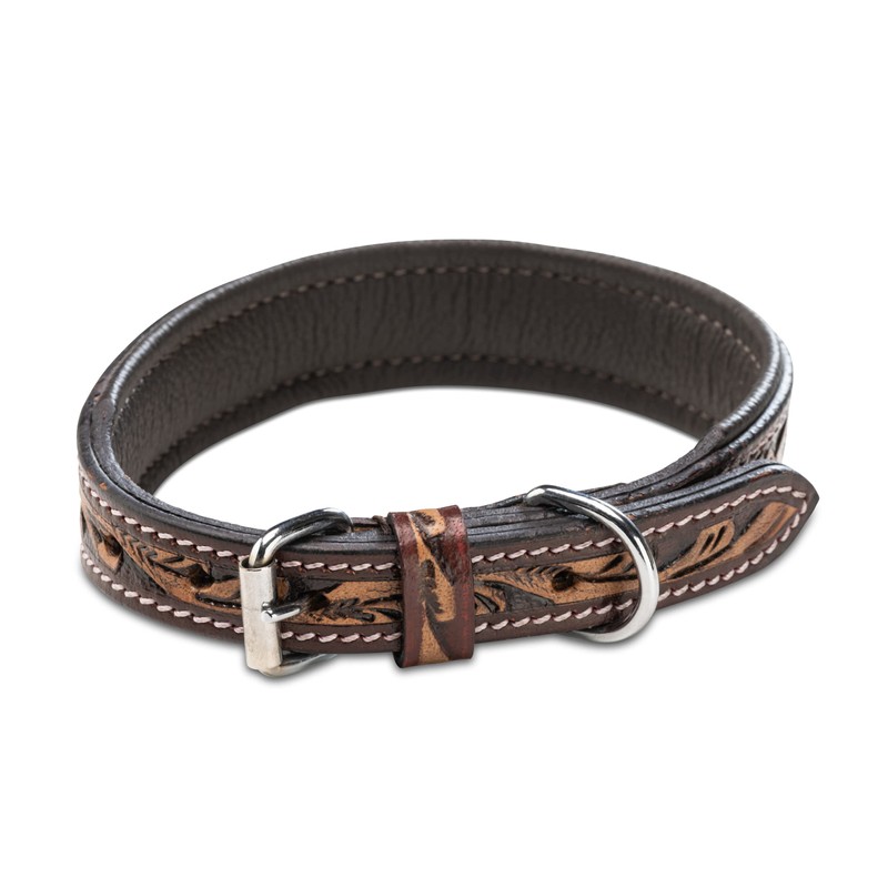 Unique Leather Dog Collar with Hand-Carved Stamping Patterns / Ornaments