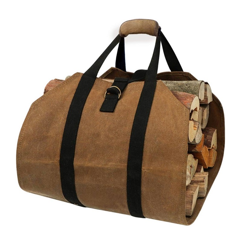 Waxed Canvas Waterproof Large Portable Firewood Holder Bag Log Carrier