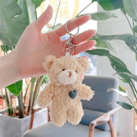 Brown 11cm Bear Plush Keychain, Stuffed Animals Bag Pendant, Kawaii Plush Rabbit Keychain, DIY Trinket Dog Plush Keyring Car Keychain Pink Heart Teddy Bears Automobile Keychains, Car Keychain