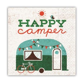 Vintage Happy Camper Cocktail Napkins, Funny Beverage Napkins, 5-inch Square