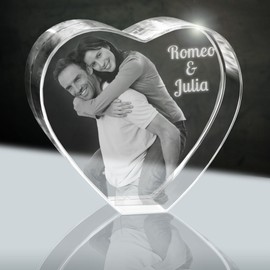 Glass Heart With Choice Of Photo Heart 80 mm 2D Your Photo | Crystal Photo Engraved Gift Anniversary