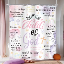 Homewelle Pink Purple Abstract Bible Verses Shower Curtain Scripture Christian Boho Mid Century Inspirational Quote 60Wx72H Inch Minimalist Geometric Plant Waterproof Polyester Fabric Bathroom Bathtub