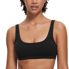 CRZ YOGA Butterluxe Mini Bra for Women - Scoop Neck Low Impact Wireless Sports Yoga Padded Workout Cami Black X-Small