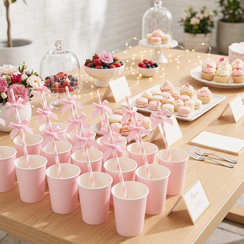 MYHOGOOD 30Pcs Pink Paper Straws, Lovely Pink Paper Straw for