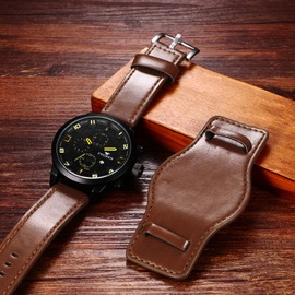 OIDEA Men's Quartz Leather Watch: Punk Leather Military Waterproof Dual Purpose Blue Dial Gift Men's Birthday Christmas Father's Day, Colour 2, Strap.