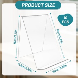 Pack of 10 Clear Acrylic Book Stands, 10 x 11.5 x 13 cm, Transparent Acrylic Tablet Holder, Goods Support Slope, Brochure Holder, for Displaying Photos, Books, Notes, Notebooks, Crafts, Artworks