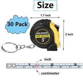 30 Pack Small Tape Measure Keychains,Mini Tape Measures Retractable,Pocket Measurement Tape Bulk Easy Read 3 Feet (30, Yellow, 3 Feet)