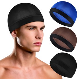 Heclia 3Pcs Satin Wave Caps, Silky Stocking Wave Cap for Men, Wide Strap Band Cap Elastic Bonnet Hat for 360, Unisex Adults Sleeping Shower Beanie Caps, Good Compression Over Durag