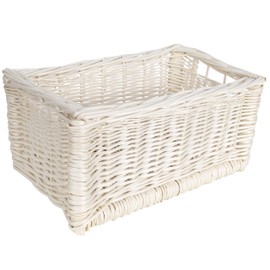 Creative Home Small Wicker Basket, White Storage Basket, 30 x 20 x 16 cm, Handbraided, Durable, Woven Natural Basket with Handles, Storage, for Shelf, Toys, Tools, Bathroom Basket