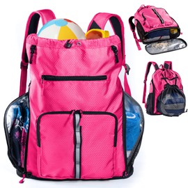 VIGEGARI - Mochila de playa grande impermeable a prueba de arena, bolsa de playa de gran tamaño, mochila para piscina - Mochila con cordón para playa, Rosado, Large, Mochila