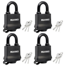 Maudex® IP450 Heavy Duty Padlocks 4-Pack with 12 Same Keys - Weatherproof Outdoor Locks with Hardened Steel Shackle, Waterproof Protection for Gates, Sheds, Fences, Storage Units
