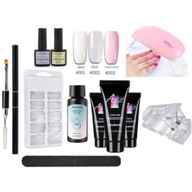 Poly Nail Gel Complete Kit Nail Builder Acryl Gel Nail Tips 3 x 15ml Nail Gels Extension UV/LED Lamp Easy Trendy Beginner DIY Nail Art for Lady Spatula Base + Top Coat Slip Solution (11 Pcs Kit)