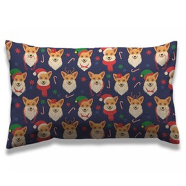 AOYEGO Dog Throw Pillow Cover 12x20 Inch Cute Animal Corgis Christmas Santa Cap Snowflake Candy Rectangle Pillow Cases Home Decorative Cotton Linen Cushion Cover for Bed Sofa