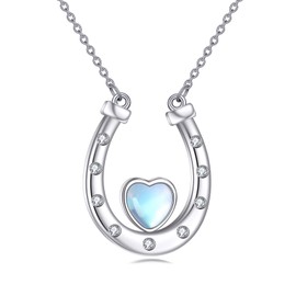 AXELUNA Horseshoe Necklace 925 Sterling Silver Lucky Horse Moonstone Pendant Necklace for Women Horseshoe Jewelry Gift for Women