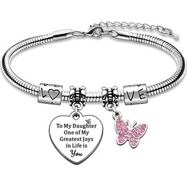 AMZQ Daughter Bracelet Gifts Bule Crystal Butterfly Gift from Mun Dad Daughter Birthday Gifts Christmas Presents-One of My Greatest Joys In Life Is You