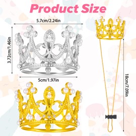2Pcs Pet Crown Headband for Small Dogs Cats, Gold Silver Rhinestone Faux Pearl Crown Tiara with Adjustable Strap Hat for Birthday Party Puppies Photo Prop Costume
