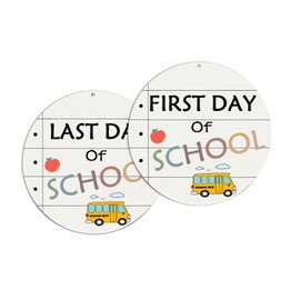 My School First and Last Day of School Board - Double Sided Wooden Sign for Preschool, Kindergarten, Elementary, My First Day & Last Day Board, Reusable 8x8 Wood Chalkboard (Equipped with Twine)