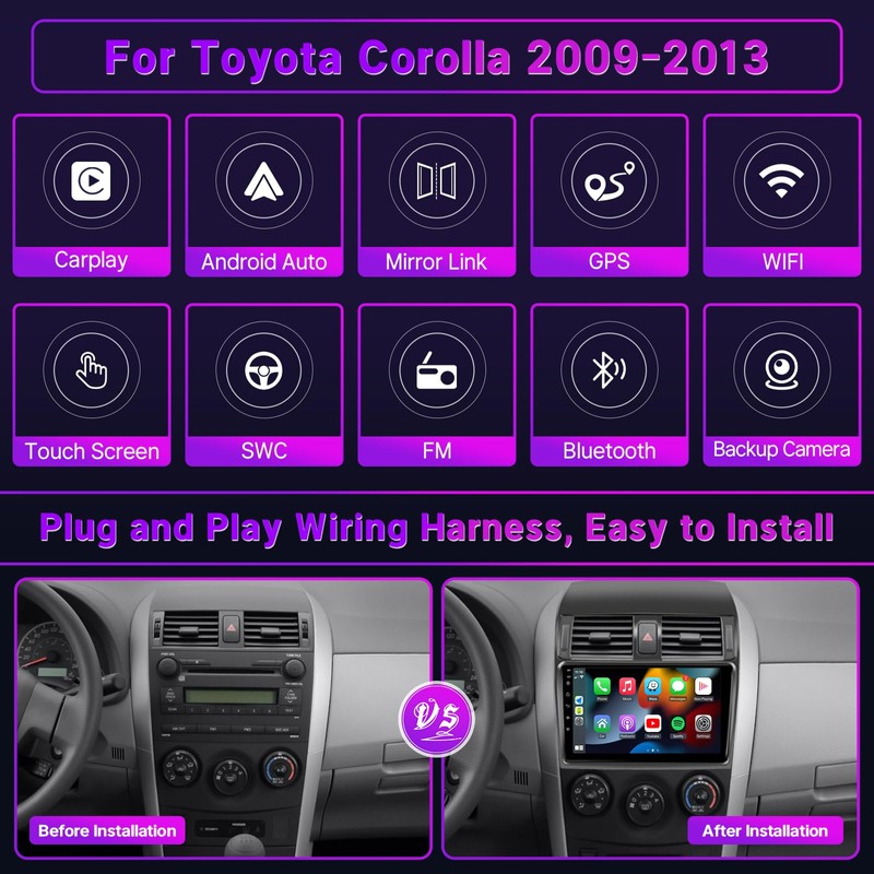 Leadfan Car Stereo for Toyota Corolla 2009 2010 2011 2012