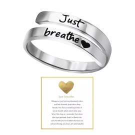 Unbranded Just Breathe Ring Adjustable Heart Ring Stainless Steel Spiral