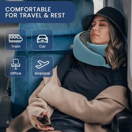 JZHAN Neck Travel Pillow, Memory Foam Neck Pillow for Comfort on Airplane, Car Rides