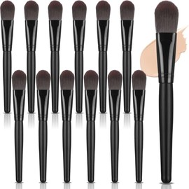 Teenyyou 12 brochas planas para base de maquillaje con cerdas de nailon suaves y mango de madera, brochas de maquillaje para maquillaje líquido, cepil
