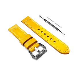 NICKSTON Yellow Brushed Genuine Leather Strap Compatible with Garmin D2 Air, D2 Air X10, Vivoactive 5 and Vivoactive 3 Smartwatches Band Pins Tool B20 (1. Engraved Silver Color Buckle)