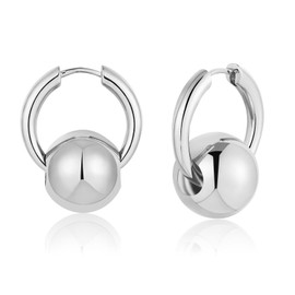 Ascona Silver Hoop Earrings, Silver Ball Drop Dangle Leverback Earrings for Women, Hypoallergenic Lightweight Gold Plated Dainty Earrings Fashion Jewelry(28mm ball silver)