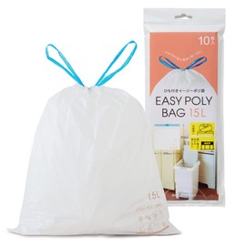 Nexta Poly Bags, Trash Bags, Easy Plastic Bags with Strings, 3.9 gal (15 L), 10 Pieces, Approx. 19.7 x 17.7 inches (50 x 45