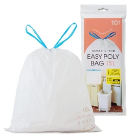 Nexta Poly Bags, Trash Bags, Easy Plastic Bags with Strings, 3.9 gal (15 L), 10 Pieces, Approx. 19.7 x 17.7 inches (50 x 45