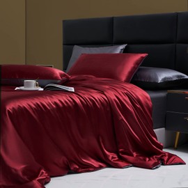 TCXZTYJH Red Grey Single Bed Duvet Cover Set Satin Silk Bedding Set Ultra Soft Microfibre Plain Luxury Sexy Bed Quilt Duvet Cover Sets with Zipper Closure and 1 Pillowcase 50x75 cm