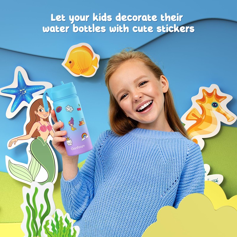 Kids Water Bottle, 2-Pack 16oz Kids Water Bottle with Stickers